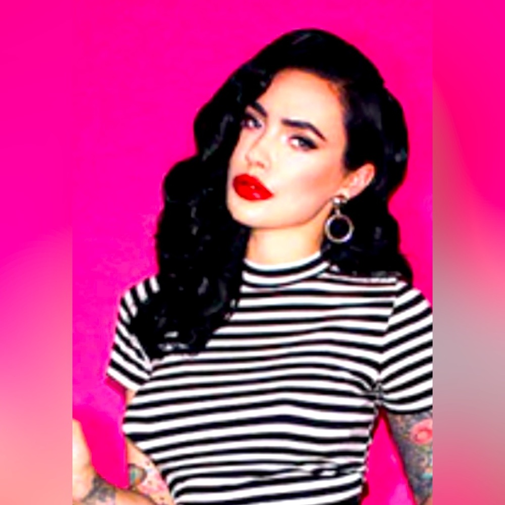 Vixen black and White Striped Top